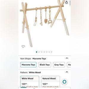 Wooden Baby Play Gym, Frame w/Hanging Bar, Tied Cord & Wooden Toys